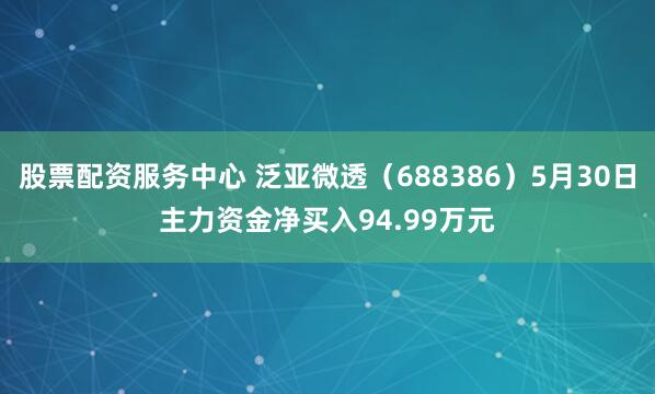 股票配资服务中心 泛亚微透（688386）5月30日主力资金净买入94.99万元